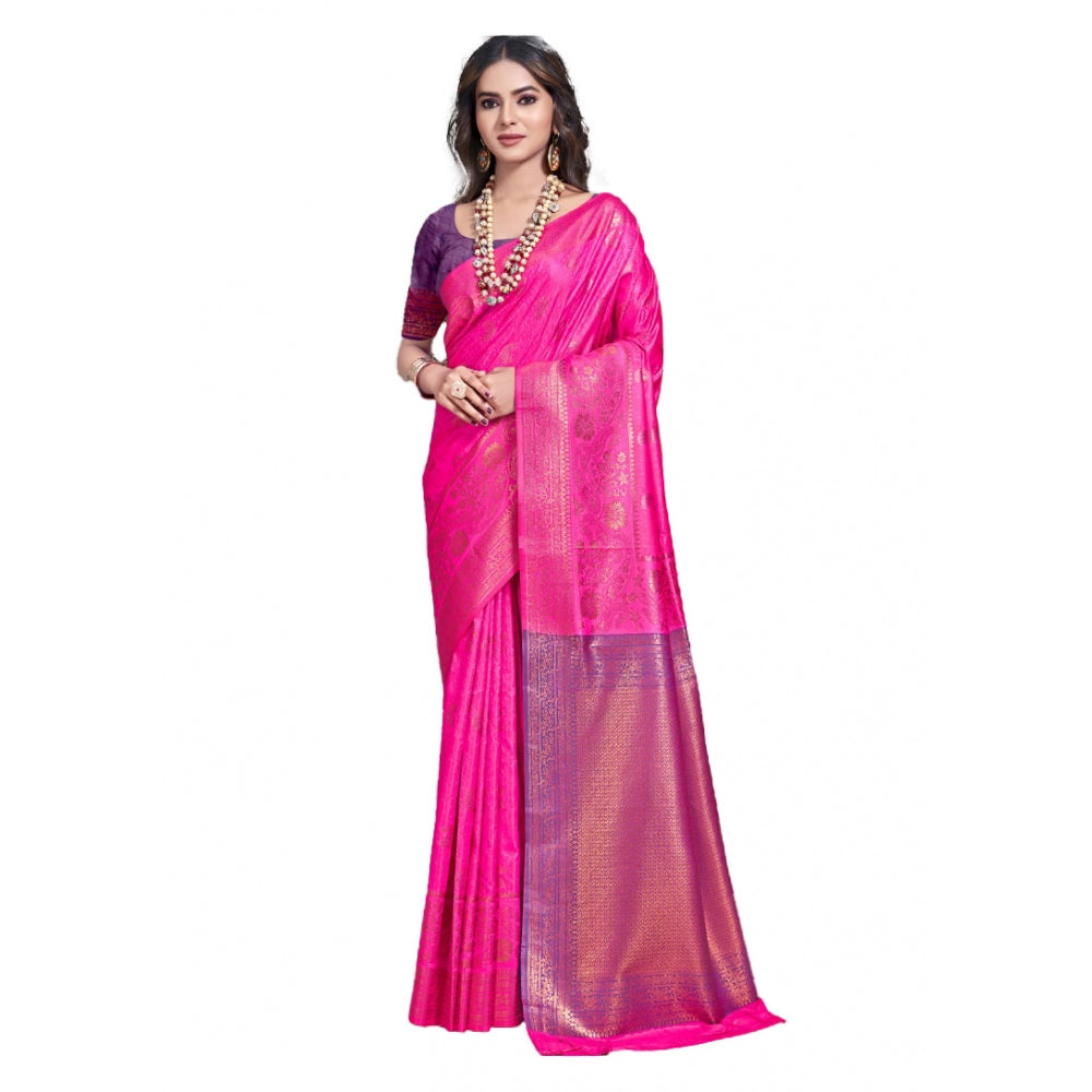 Women's Silk Woven Design Saree With Unstitched Blouse 5.5Mtr (Pink) - GillKart