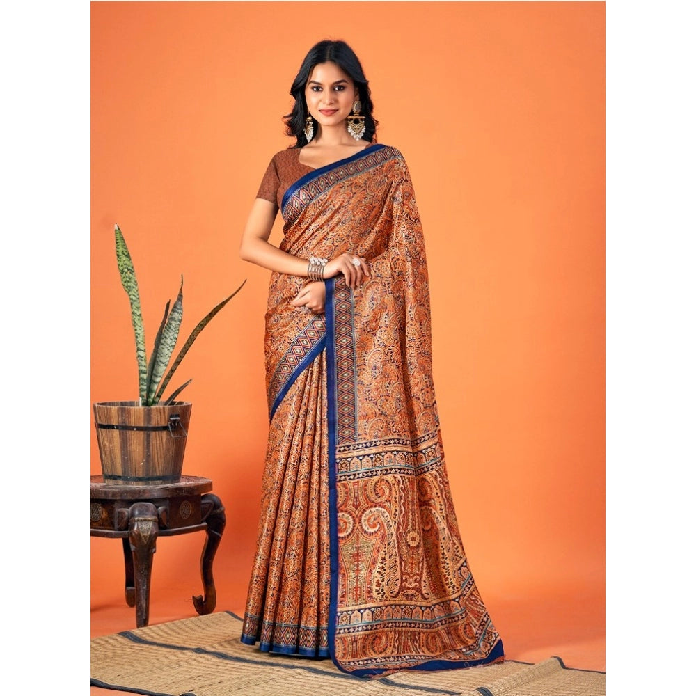 Women's Polyester Printed Saree With Unstitched Blouse 5.5Mtr (Multicolor) - GillKart