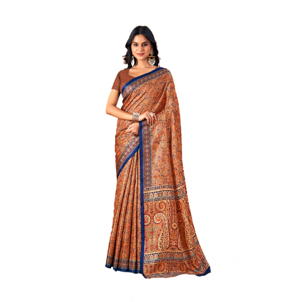 Women's Polyester Printed Saree With Unstitched Blouse 5.5Mtr (Multicolor) - GillKart