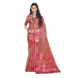 Women's Organza Woven Design Saree With Unstitched Blouse 5.5Mtr (Pink) - GillKart