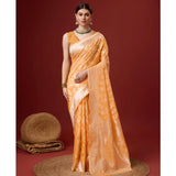 Women's Cotton Woven Design Saree With Unstitched Blouse 5.5Mtr (Orange) - GillKart