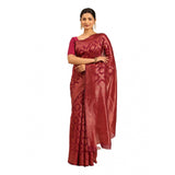 Women's Cotton Woven Design Saree With Unstitched Blouse 5.5Mtr (Magenta) - GillKart