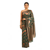 Women's Cotton Woven Design Saree With Unstitched Blouse 5.5Mtr (Green) - GillKart