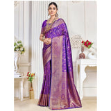 Women's Silk Printed Saree With Unstitched Blouse 5.5Mtr (Purple) - GillKart