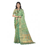 Women's Organza Woven Design Saree With Unstitched Blouse 5.5Mtr (Green) - GillKart