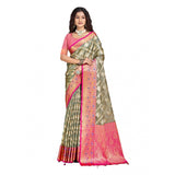 Women's Silk Woven Design Saree With Unstitched Blouse 5.5Mtr (Grey) - GillKart