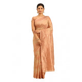 Women's Cotton Woven Design Saree With Unstitched Blouse 5.5Mtr (Beige) - GillKart