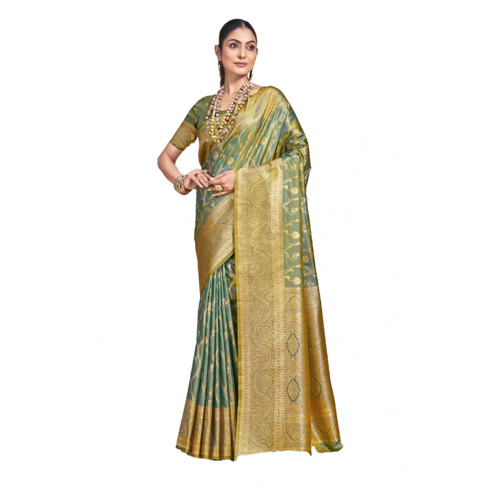 Women's Silk Printed Saree With Unstitched Blouse 5.5Mtr (Green) - GillKart