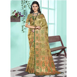 Women's Organza Woven Design Saree With Unstitched Blouse 5.5Mtr (Green) - GillKart