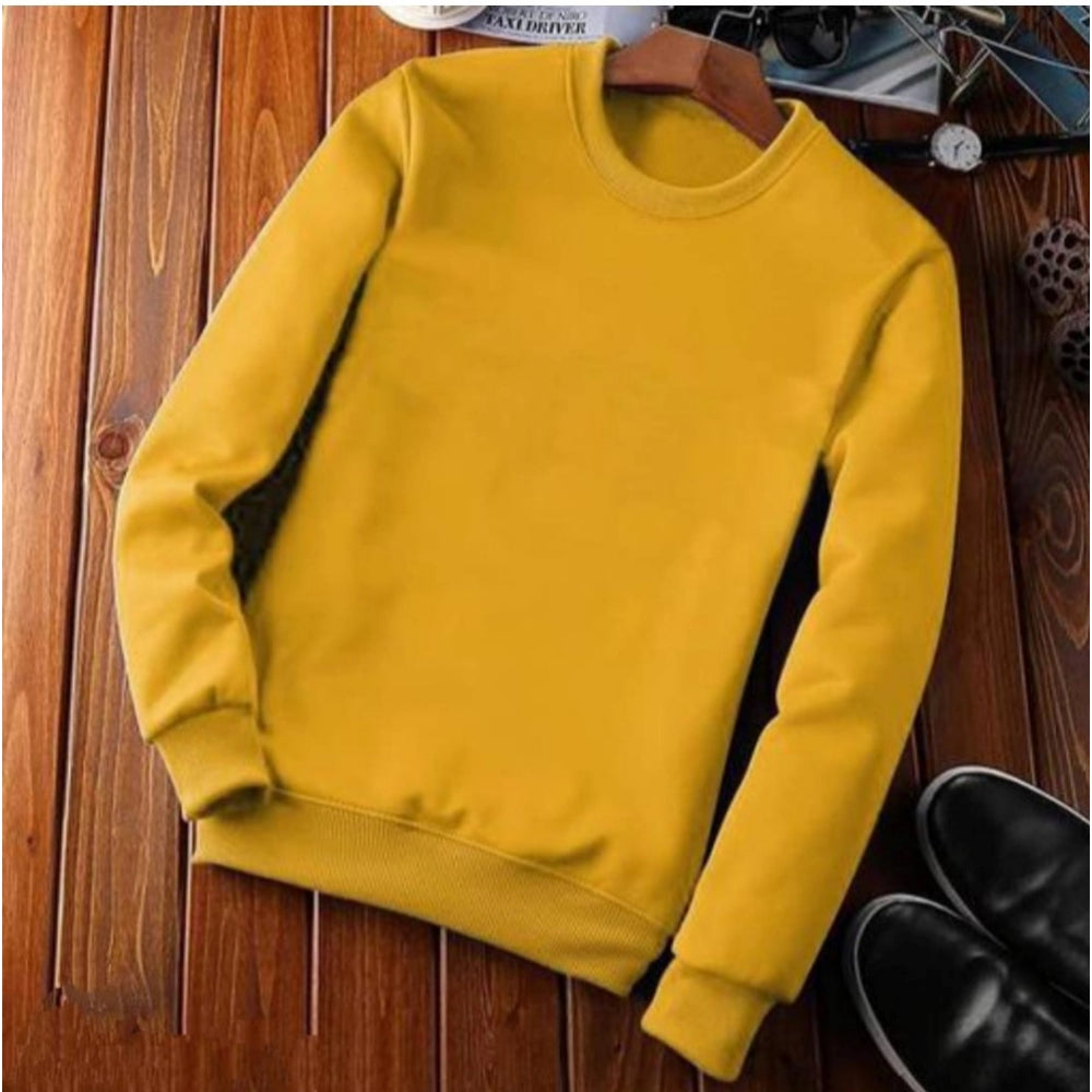 Men's Casual Fleece Solid Round Neck Long Sleeves Sweatshirt (Orange) - GillKart