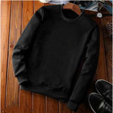 Mens Casual Fleece Solid Round Neck Long Sleeves Sweatshirt Black