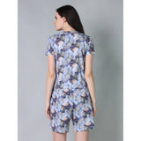 Women's Cotton Blended Printed Round Neck Half Sleeve Top - Shorts Set (Blue-Peach) - GillKart