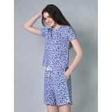 Women's Cotton Blended Printed Round Neck Half Sleeve Top - Shorts Set (Blue) - GillKart