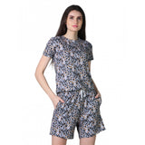 Women's Cotton Blended Printed Round Neck Half Sleeve Top - Shorts Set (Multicolor) - GillKart