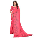 Women's Sattin Patta Printed Saree With Unstitched Blouse (Pink, 5-5 Mtrs) - GillKart