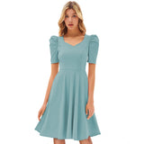 Women's Knitting strachable Solid V Neck Cap Sleeve Dresses (Pista) - GillKart