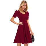 Women's Knitting strachable Solid V Neck Cap Sleeve Dresses (Maroon) - GillKart