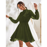 Women's Fox Georgette Solid High Neck Full Sleeve Dresses (Green) - GillKart