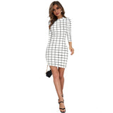 Women's Polyester Solid High Neck Full Sleeve Dresses (White) - GillKart