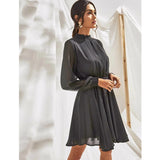 Women's Fox Georgette Solid High Neck Full Sleeve Dresses (Grey) - GillKart