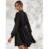 Women's Fox Georgette Solid High Neck Full Sleeve Dresses (Black) - GillKart