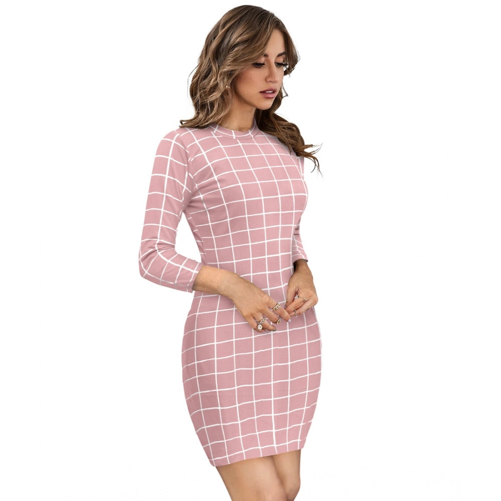 Women's Polyester Solid High Neck Full Sleeve Dresses (Peach) - GillKart