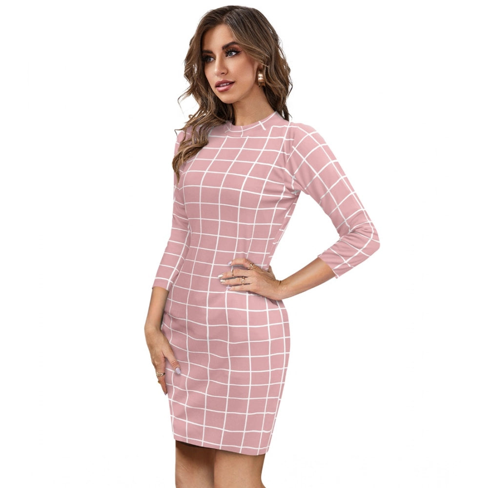 Women's Polyester Solid High Neck Full Sleeve Dresses (Peach) - GillKart