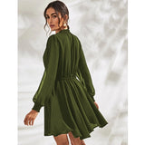 Women's Fox Georgette Solid High Neck Full Sleeve Dresses (Green) - GillKart