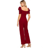 Women's Polyester Solid Sweet Heart Short Sleeve Jumpsuit (Maroon) - GillKart