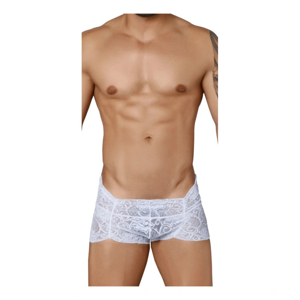 Men's Pack Of_2  Nylon Spandex Self Design Boxer Underwear (White, Free Size: Fit to S, M, L)