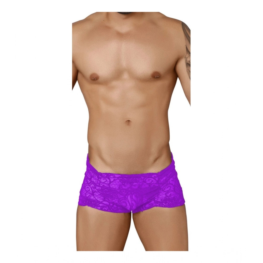 Men's Pack Of_2  Nylon Spandex Self Design Boxer Underwear (Purple, Free Size: Fit to S, M, L)