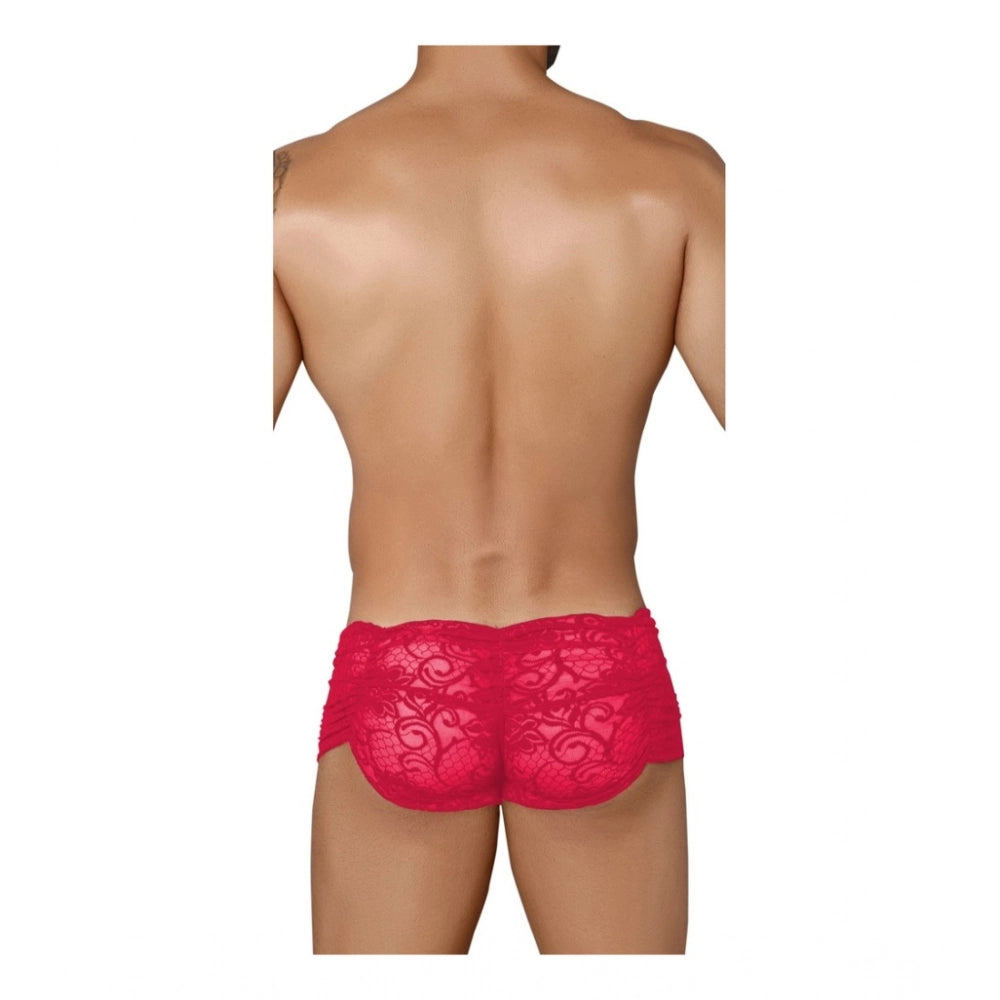 Men's Pack Of_2  Nylon Spandex Self Design Boxer Underwear (Red, Free Size: Fit to S, M, L)