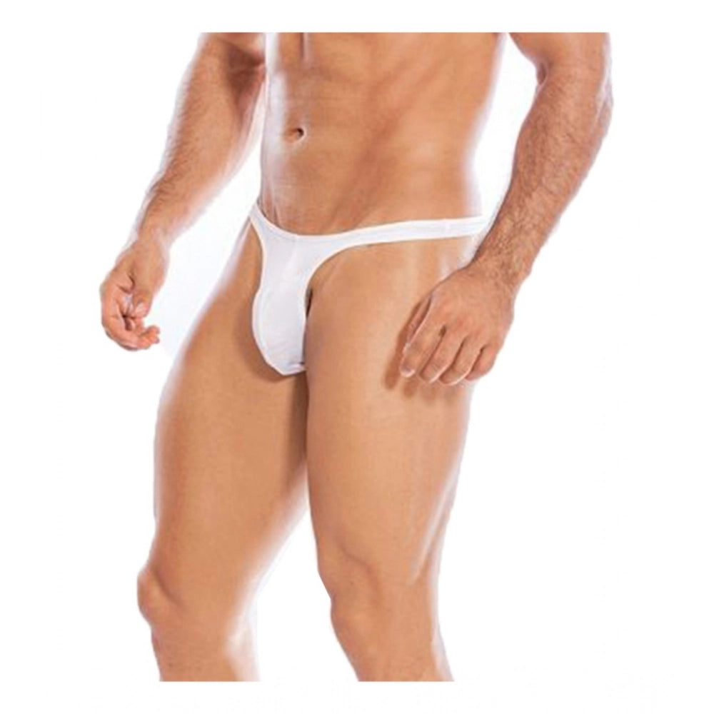 Men's Pack Of_2  Polyester Spandex Solid Thong Underwear (White, Free Size: Fit to S, M, L)