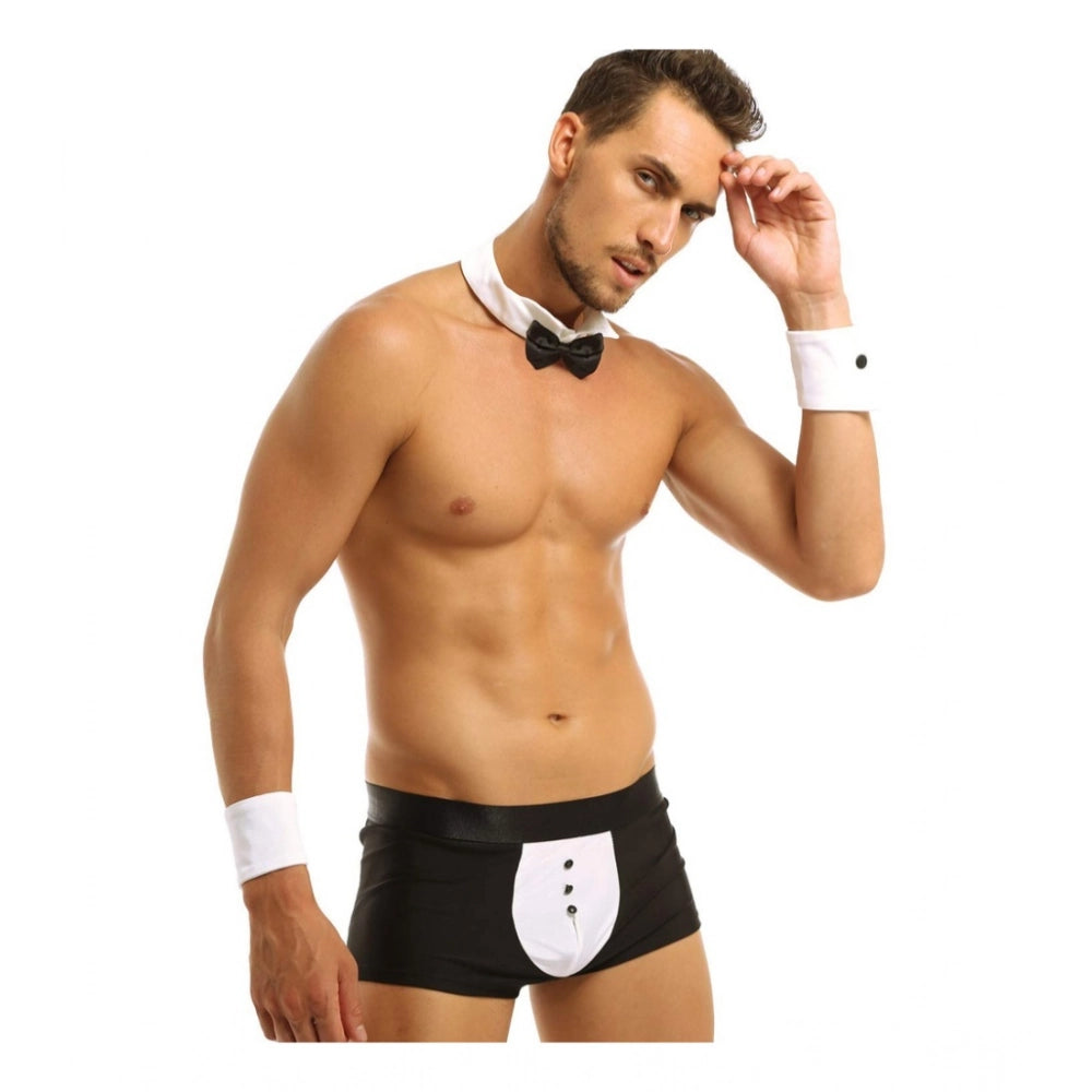 Men's Polyester Spandex Solid Costume Underwear (Black, Free Size: Fit to S, M, L)