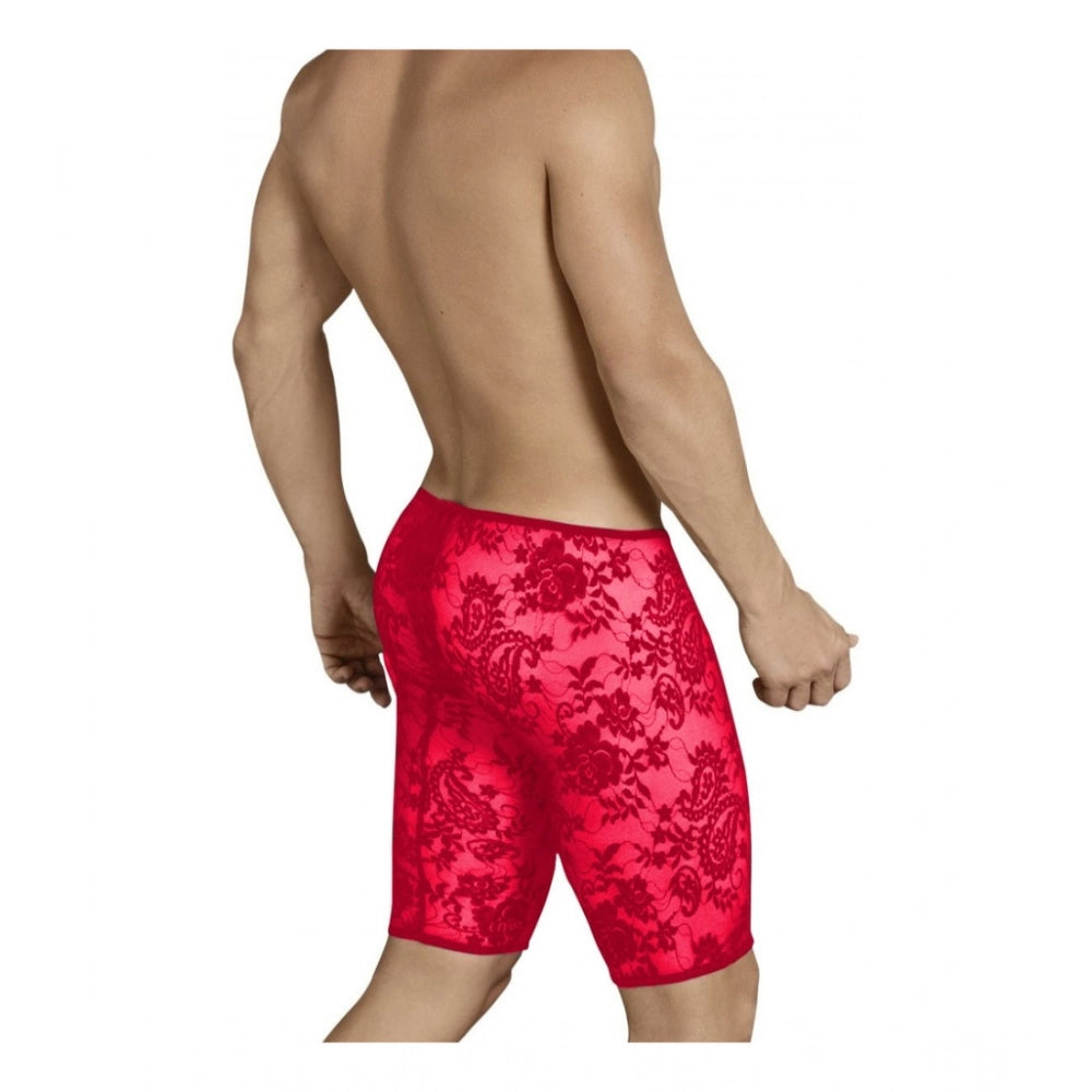 Men's Nylon Spandex Self Design Boxer Underwear (Red, Free Size: Fit to S, M, L)