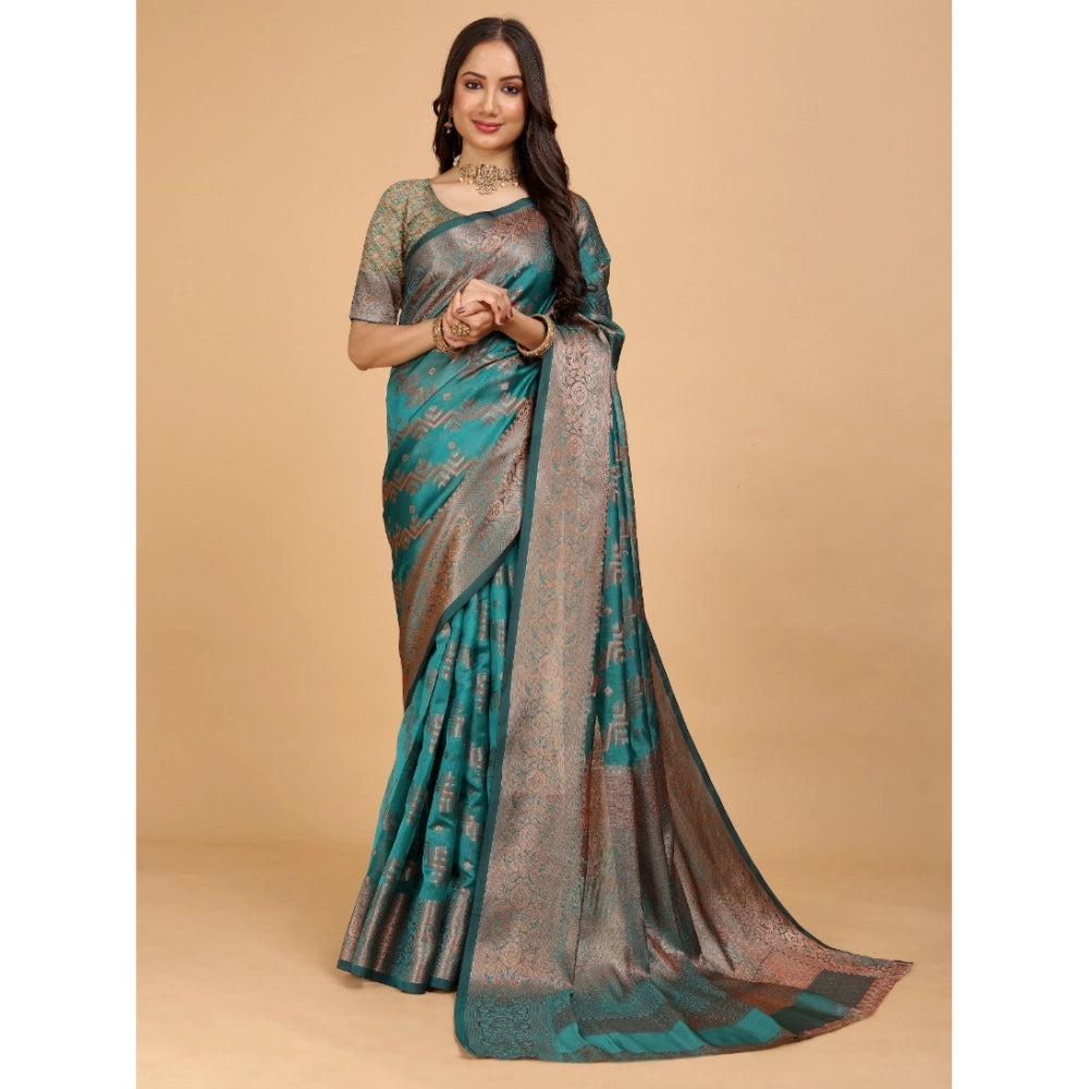 Women's Organza Woven Saree With Unstitched Blouse (Blue-Grey, 5.5Mtrs)