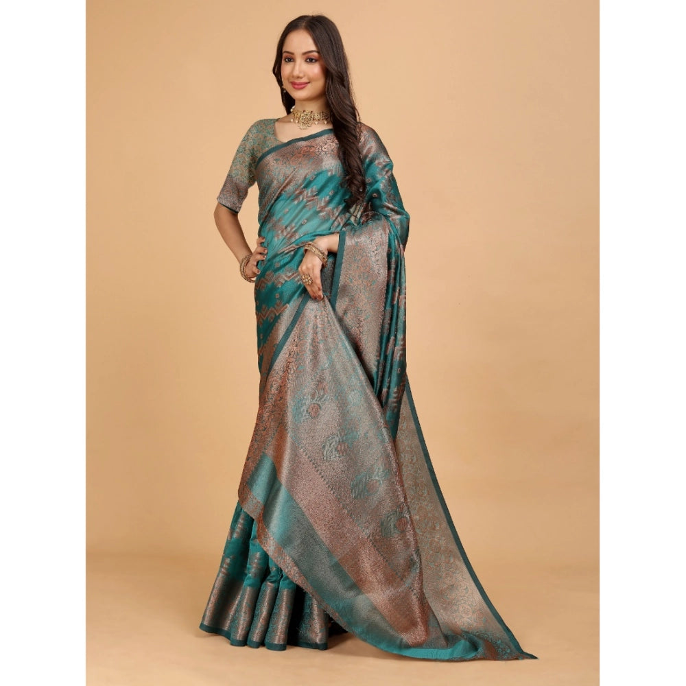 Women's Organza Woven Saree With Unstitched Blouse (Blue-Grey, 5.5Mtrs)