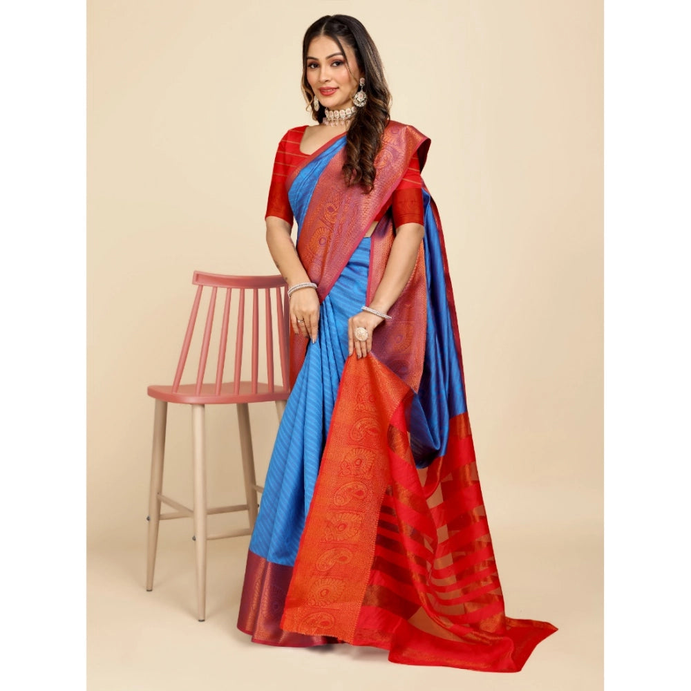 Women's Organza Woven Saree With Unstitched Blouse (Light Blue, 5.5Mtrs)