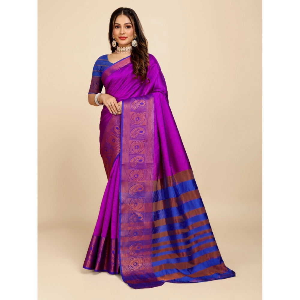 Women's Organza Woven Saree With Unstitched Blouse (Purple, 5.5Mtrs)