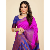 Women's Organza Woven Saree With Unstitched Blouse (Pink, 5.5Mtrs)