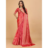 Women's Organza Woven Saree With Unstitched Blouse (Beige, 5.5Mtrs)