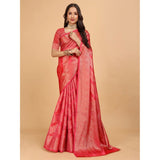 Women's Organza Woven Saree With Unstitched Blouse (Beige, 5.5Mtrs)