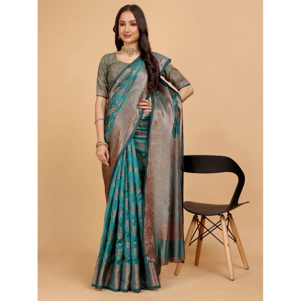 Women's Organza Woven Saree With Unstitched Blouse (Blue-Grey, 5.5Mtrs)