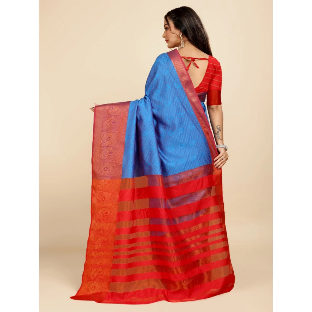 Women's Organza Woven Saree With Unstitched Blouse (Light Blue, 5.5Mtrs)