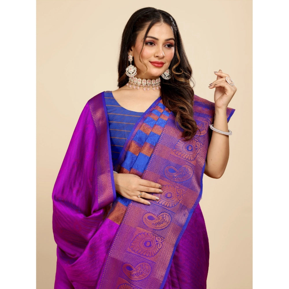 Women's Organza Woven Saree With Unstitched Blouse (Purple, 5.5Mtrs)