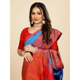 Women's Organza Woven Saree With Unstitched Blouse (Light Blue, 5.5Mtrs)