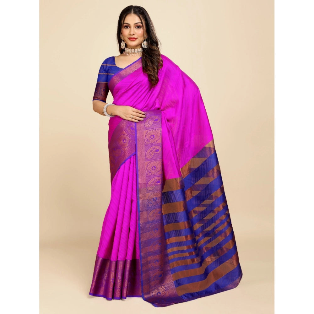 Women's Organza Woven Saree With Unstitched Blouse (Pink, 5.5Mtrs)