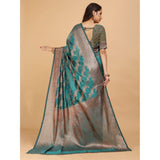 Women's Organza Woven Saree With Unstitched Blouse (Blue-Grey, 5.5Mtrs)