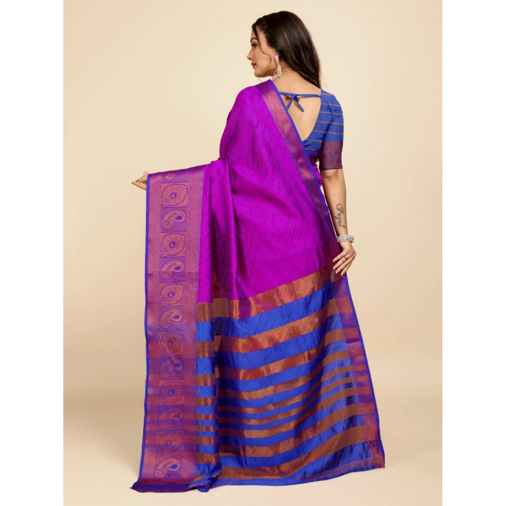 Women's Organza Woven Saree With Unstitched Blouse (Purple, 5.5Mtrs)