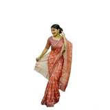 Women's Cotton Printed Saree With Unstitched Blouse (Orange, 5.5 Mtr)